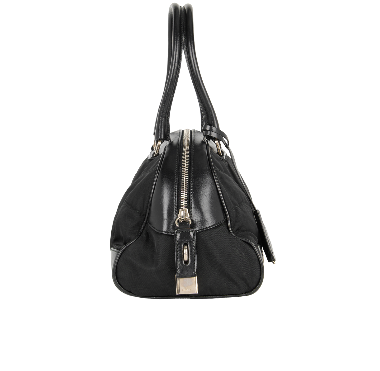 Mini Boston Bag, &pound;150, Handbags, Black, Leather/Nylon (Polymer), Side view